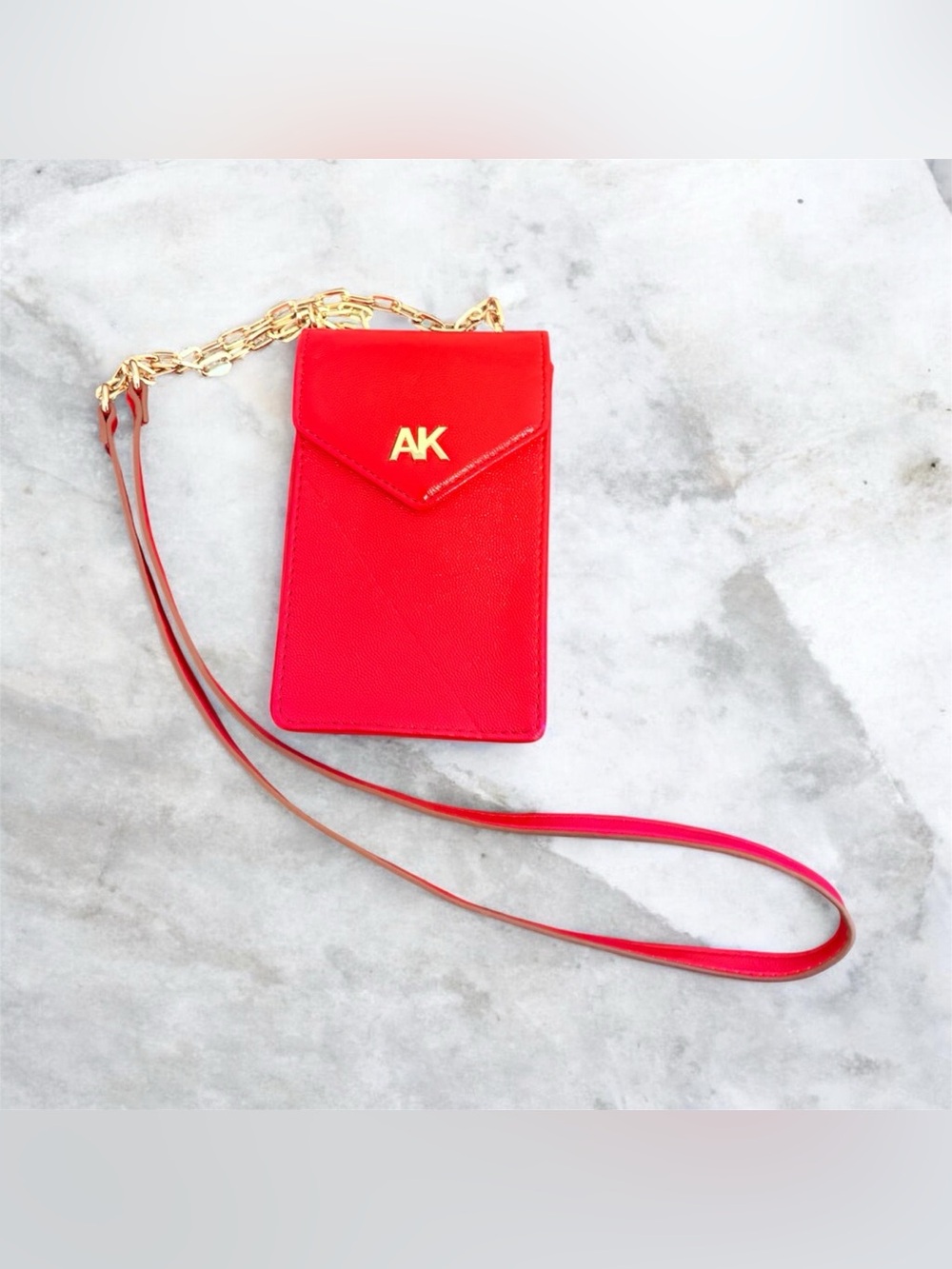 Anne Klein Crimson Red Gold Chain Tech Phone Crossbody Bag